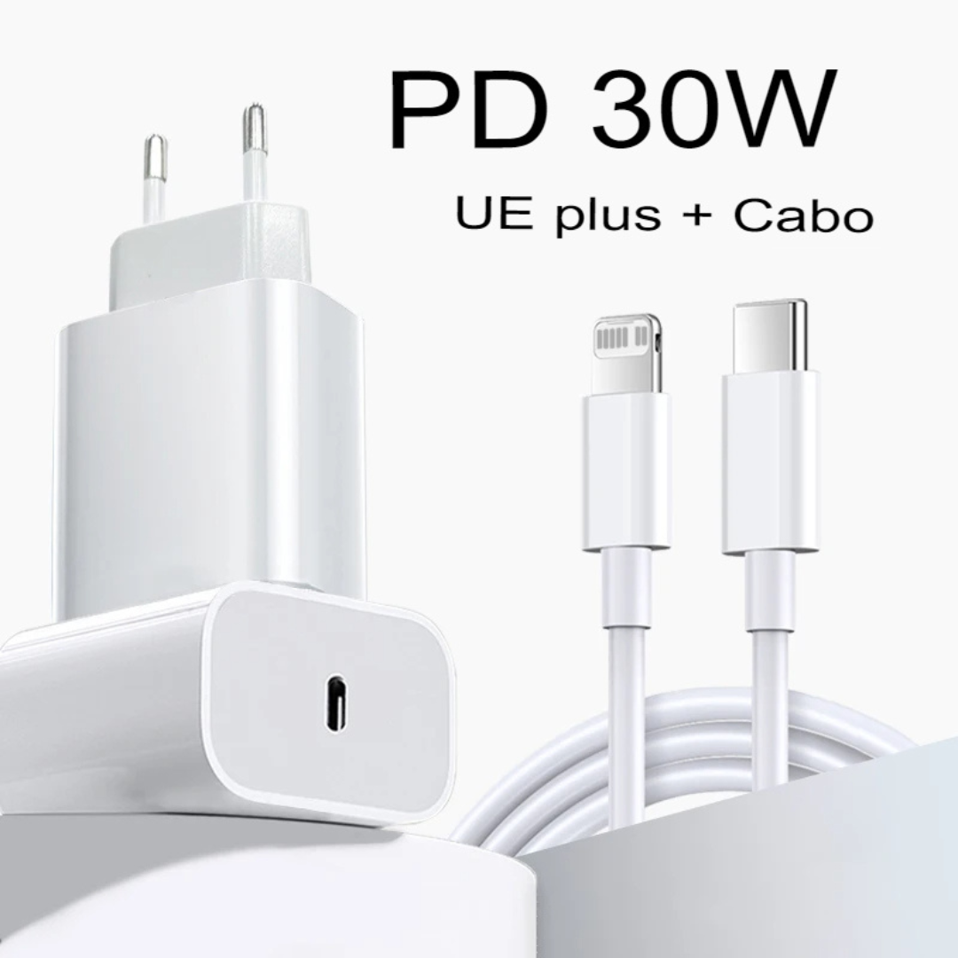 Carregador Rápido para iPhone Cabo + Fonte 30W