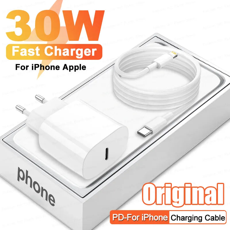 Carregador Rápido para iPhone Cabo + Fonte 30W